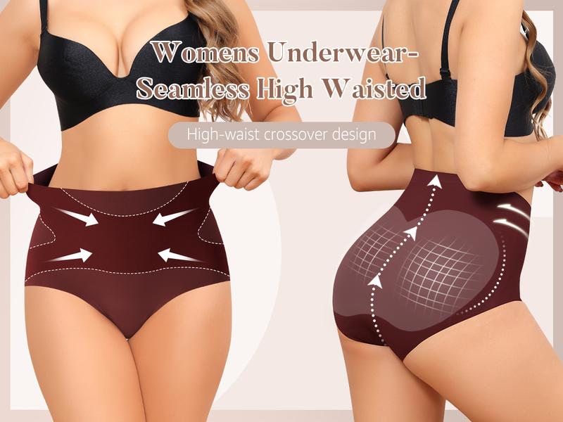 LEVAO 5 Pack Seamless High Waist Underwear for Women, No Show, Full Coverage, Soft & Stretchy Briefs S-XXL