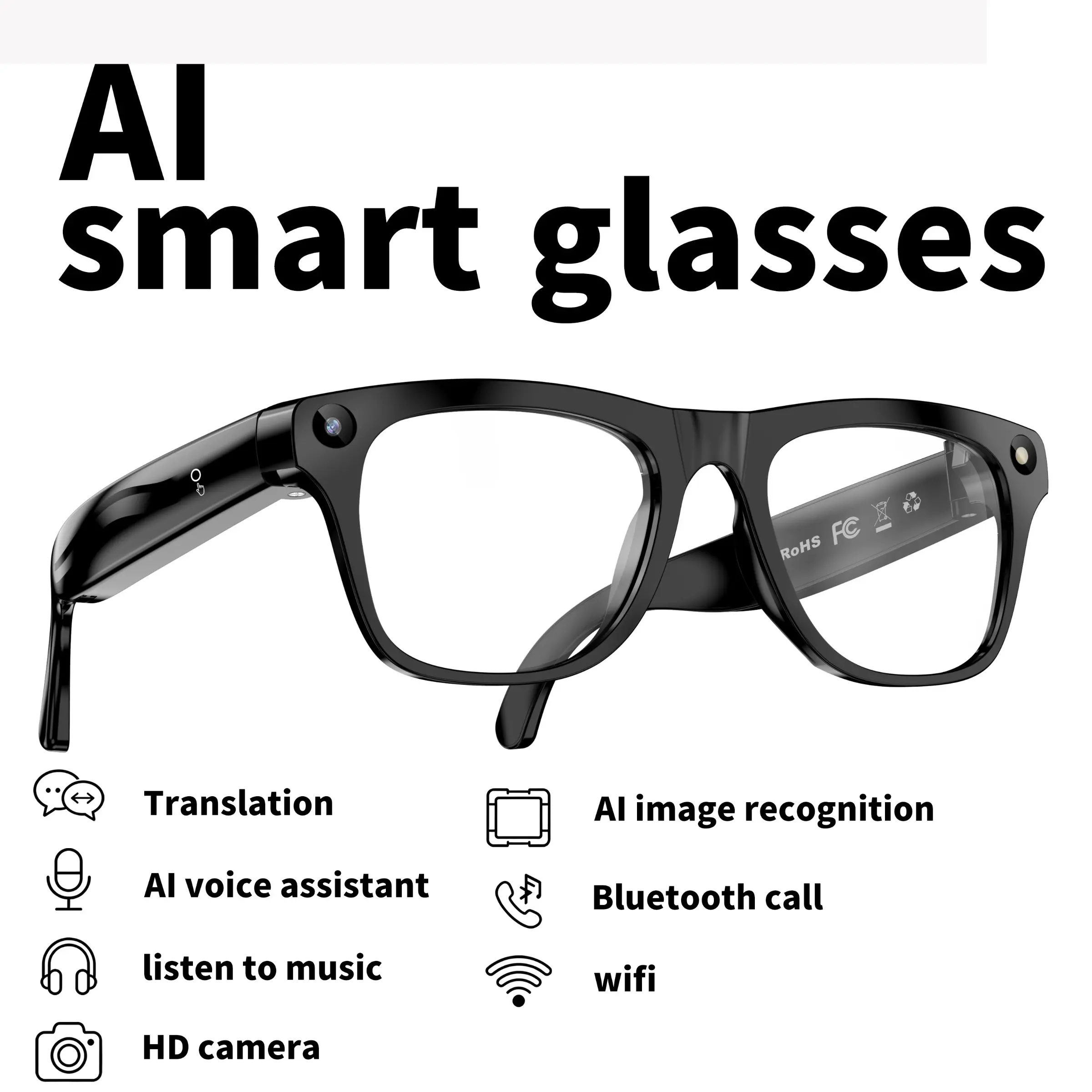 AI smart glasses, Sunglasses with cameras, equipped with an 8MP high-definition camera, capable of recording videos, AI translation, voice assistant, Bluetooth calling, listening to music, travel and outdoor Vlog sunglasses
