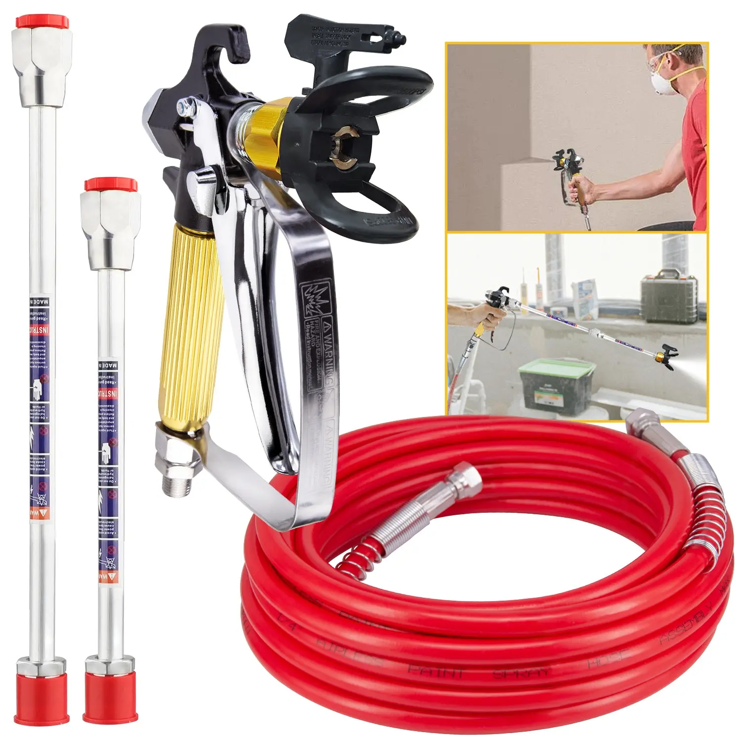 Airless Sprayer Accessories Set, Sprayer Tool Kit, Paint Spraying Tool, Includes 10m Hose, Spray Gun, Reversible Nozzles, Nozzle Guards, Extension Rods for Efficient Painting