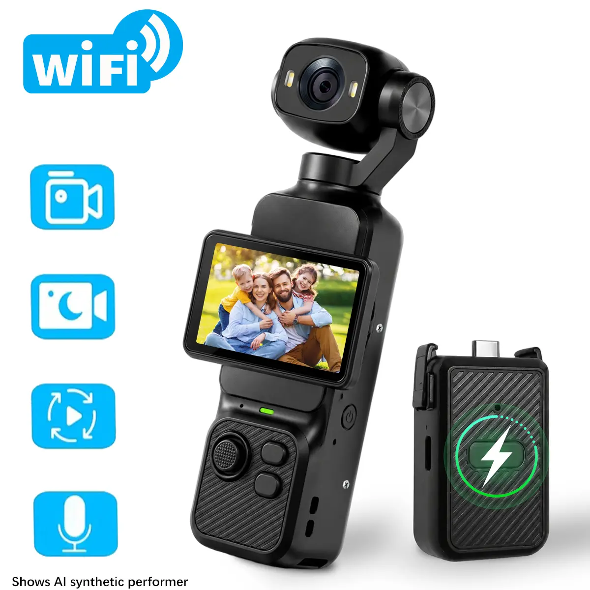 Vlogging Camera, Pocket Handheld Video Recorder for Content Creator, 2.5K HD Loop Recording, 180° Rotatable Lens & 90° Vertical Horizontal Touch Screen, Dual LED Fill Light, Extended Battery Pack for Outdoor Cycling Hiking Daily Vlog