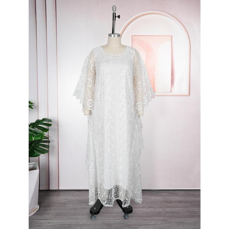 African Women's Solid Color Lace Kaftan elegant Dress 2026 Embroidery Rhinestone for Party Holiday Wedding Guest Plus Size Ladies Clothes for All Seasons maxi formal party gown goddess valentine's day vacation