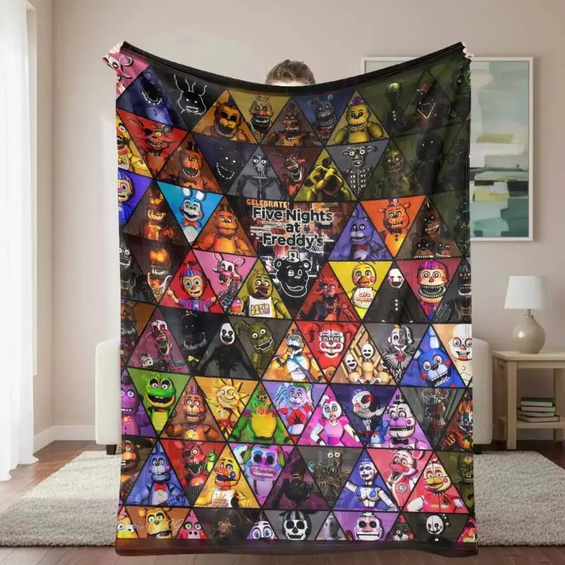 Five Nights At Freddy's Flannel Blanket, FNAF Characters Inspired Print, Lightweight, Cozy, Warm, Soft, and Durable, Perfect for Home, Bedroom, Living Room, Sofa, Office, Travel, Camping, Sleepovers, Gifts, All Seasons, Halloween. Tiktokshopspringglowup