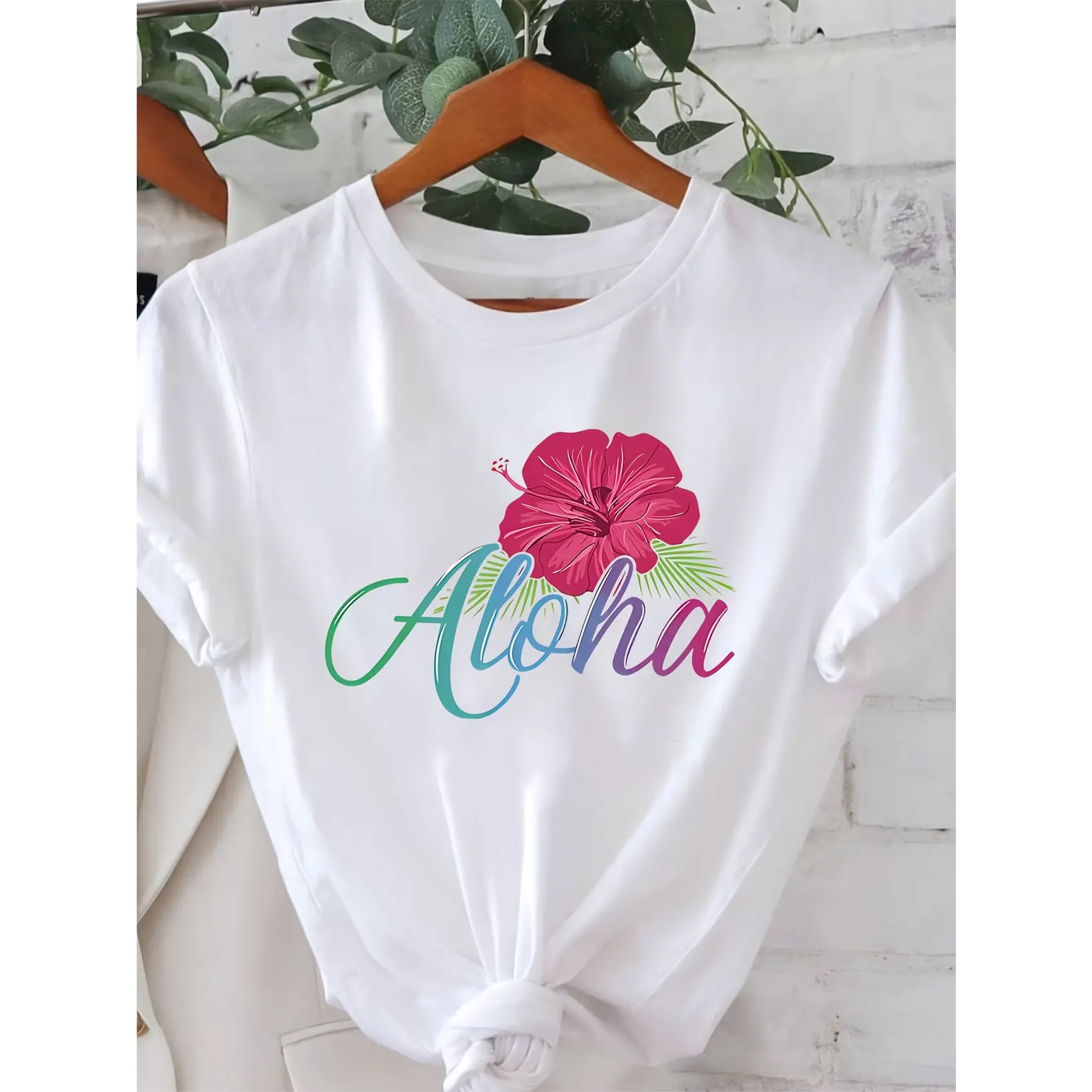 Aloha Hibiscus Tropical Floral Graphic Oversized Cotton T‑Shirt, Hawaii Beach Vibe Outfit Fashion Gift for Her Him, Holiday Best Present