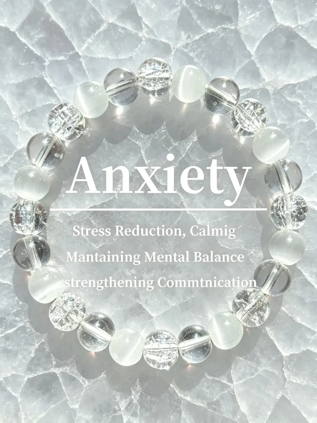 Dual-Texture Shattered Ice Clear & Matte Milky White Crystal Stretch Bracelet, Anxiety Relief Calming Beaded Wristband for Unisex, Soothing Gift for Stress Reduction, Steady Mental Balance & Enhanced Communication