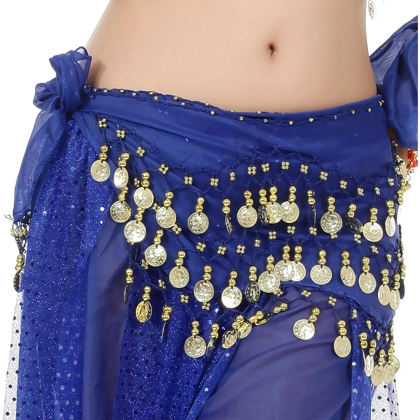 Hip Scarf for Belly Dancing, Women's Belly Dance Scarf with 128 Gold Coins Skirts for Bellydance, Zumba or Yoga Class