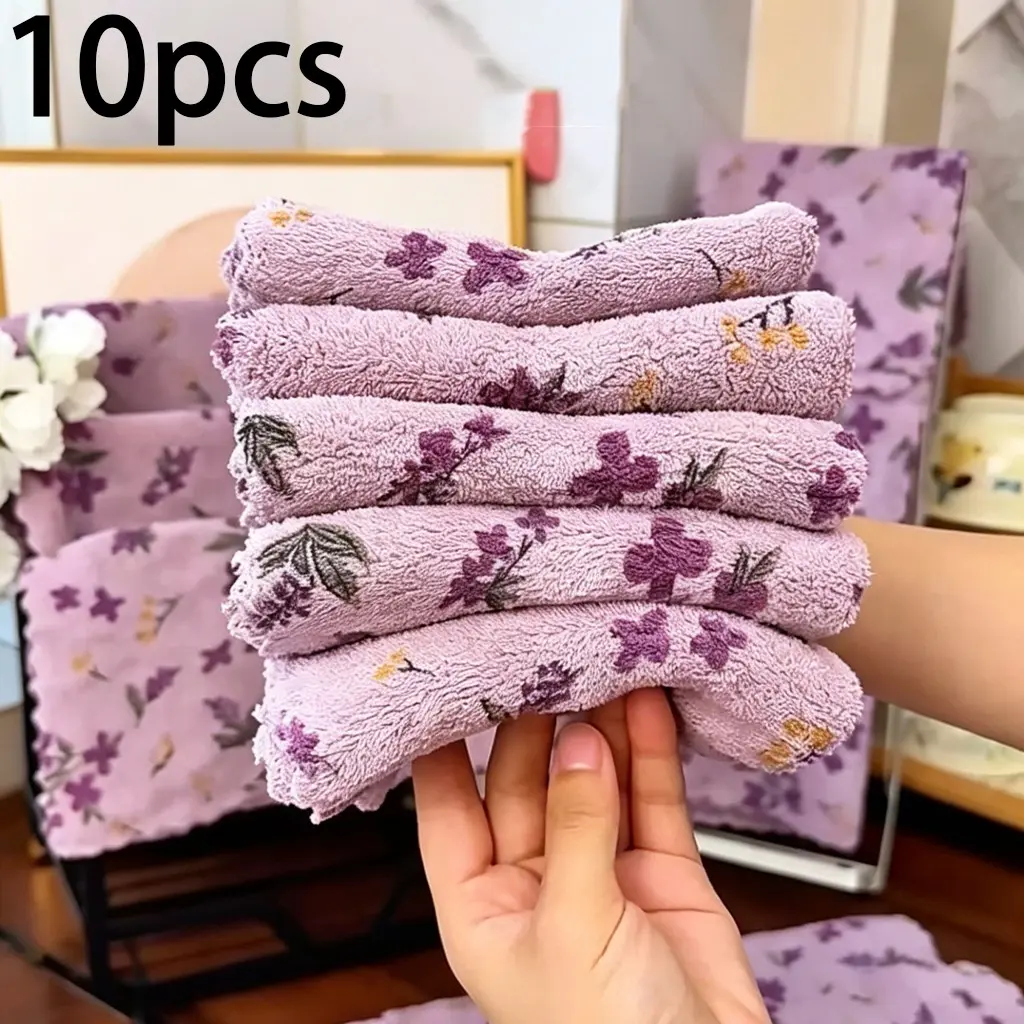 10pcs Coral Flannel Cloth, High Absorbent Quick-Dry Cleaning Wipes, Soft Multi-Use Kitchen, Bathroom, Glass, Car Wipes, Coral Color Flannel Cloth