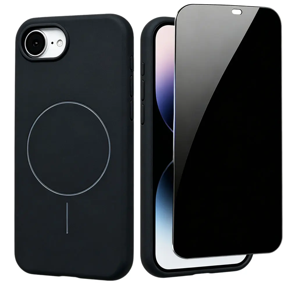 Magnetic Liquid softshell for iPhone 16E 17E, Anti-Fingerprint Matte Soft Shockproof Protective Cover with Tempered Glass Screen Protector