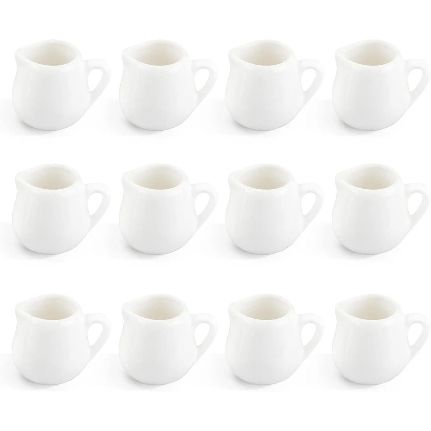 12PCS Mini Ceramic Creamer, 3 OZ Small Porcelain Creamer Pitcher, Small Syrup Pitcher, Coffee Creamer Pitcher, Creamer Dispenser, White Ceramic Pitcher for Coffee Tea Milk Sauce with Handle