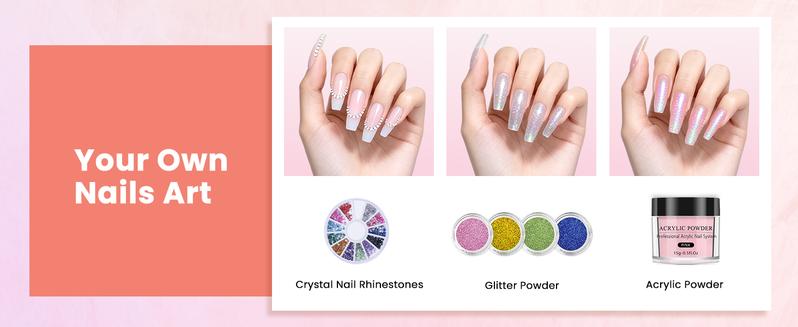 Nail Kit for Beginners with Everything: Practice Nail Hand Acrylic Set Professional Powder Liquid Starter Kits with Drill U/V Lamp in Cosmetic Gift Bag for Salon Home (Pink)