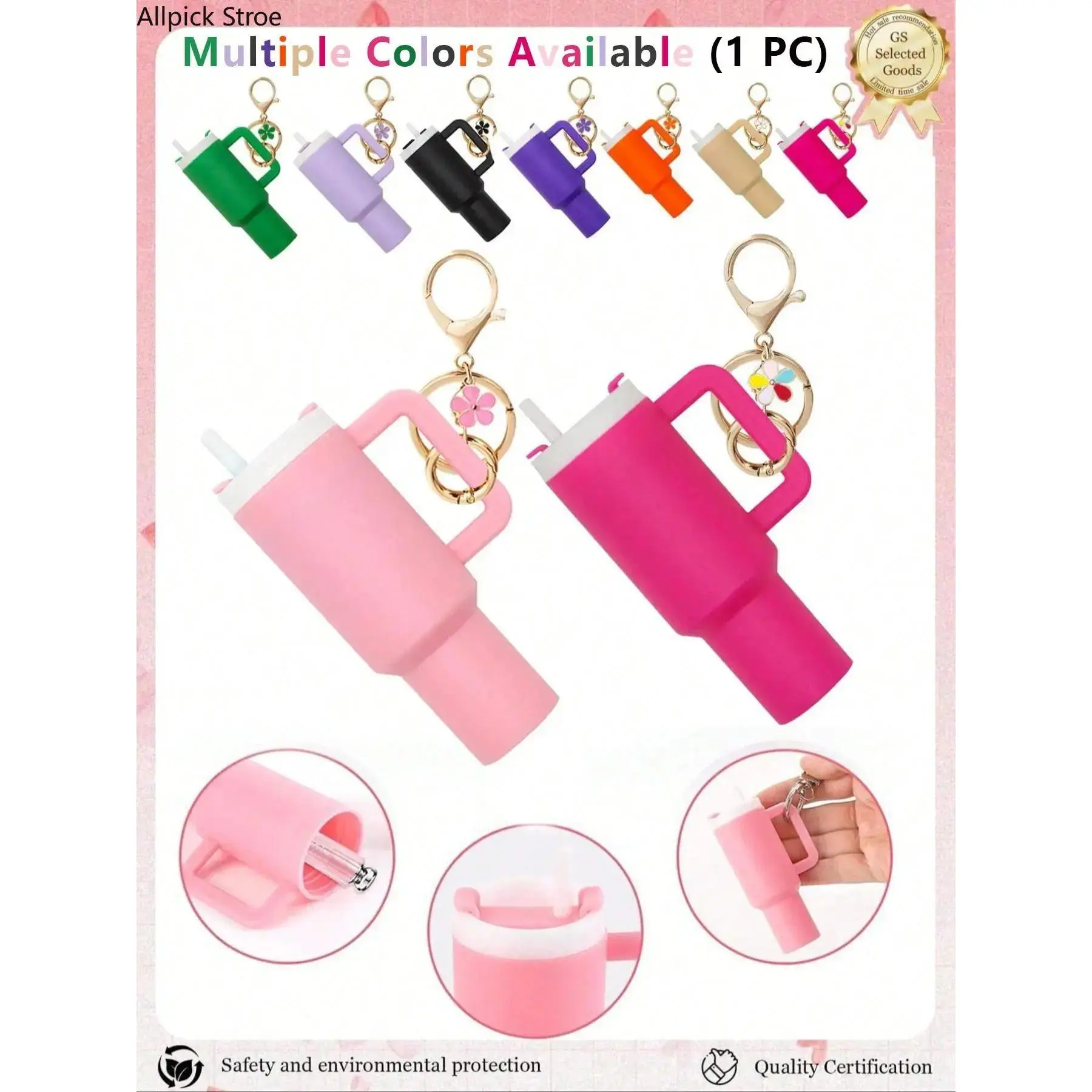 Mini Tumbler Keychain Accessories for Stanley Cup,Keychain Charms,Floral Pattern Keychain,Purse Charms,Bag Accessories,Lipstick Storage Box,Mini Cup Keychain For Key Ring Or Lip Balm,Keychain Bag Pendant