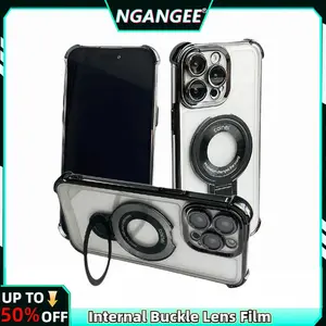 NganGee Clear Sticky Holder Phone Case with Four Corners Air Cushion Lens Protection Film Fit for iPhone 16ProMax iPhone 16Pro iPhone 16Plus iPhone16