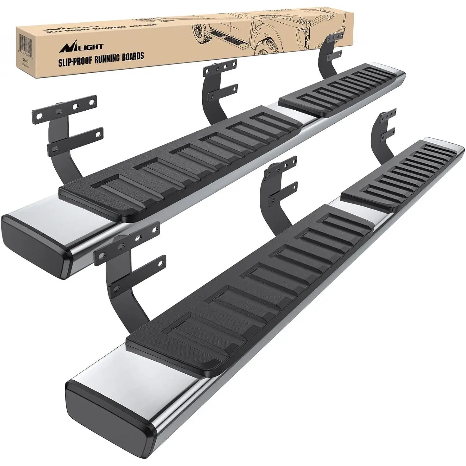 Nilight 6-Inch Slip-Proof Stainless Steel Bolt-On Running Boards, Quad Cab Bars for 2019-2024 Dodge Ram 1500 Extended Cab New Body Style (Exclude 2019-2024 Classic) - Truck Crash Guard Automotive Accessory