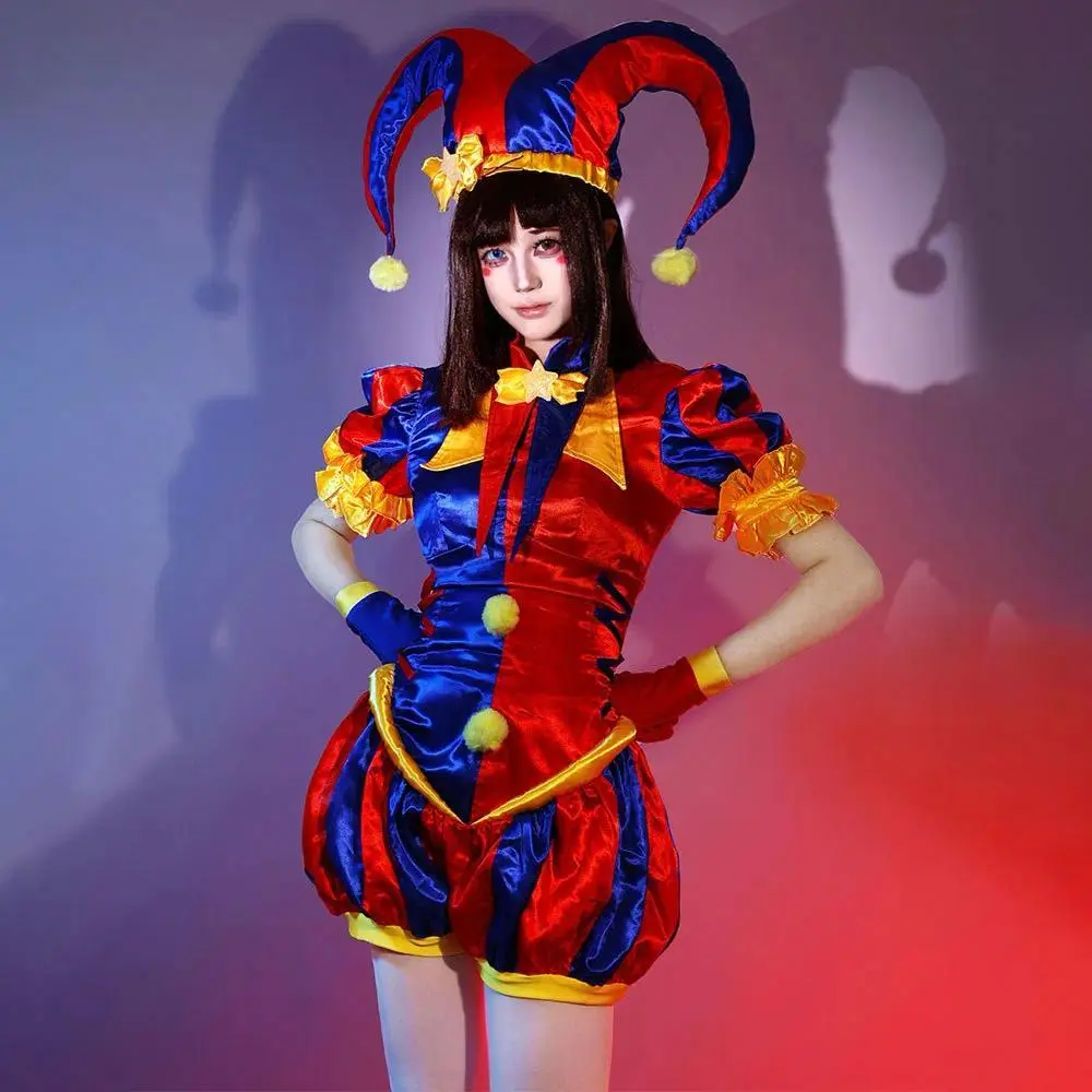 Pomni Clown Costume - Anime The Amazing Digital Circus Role Play Outfit, Fashion Clothes & Accessories Set for Halloween Carnival Parties, Lady, Women