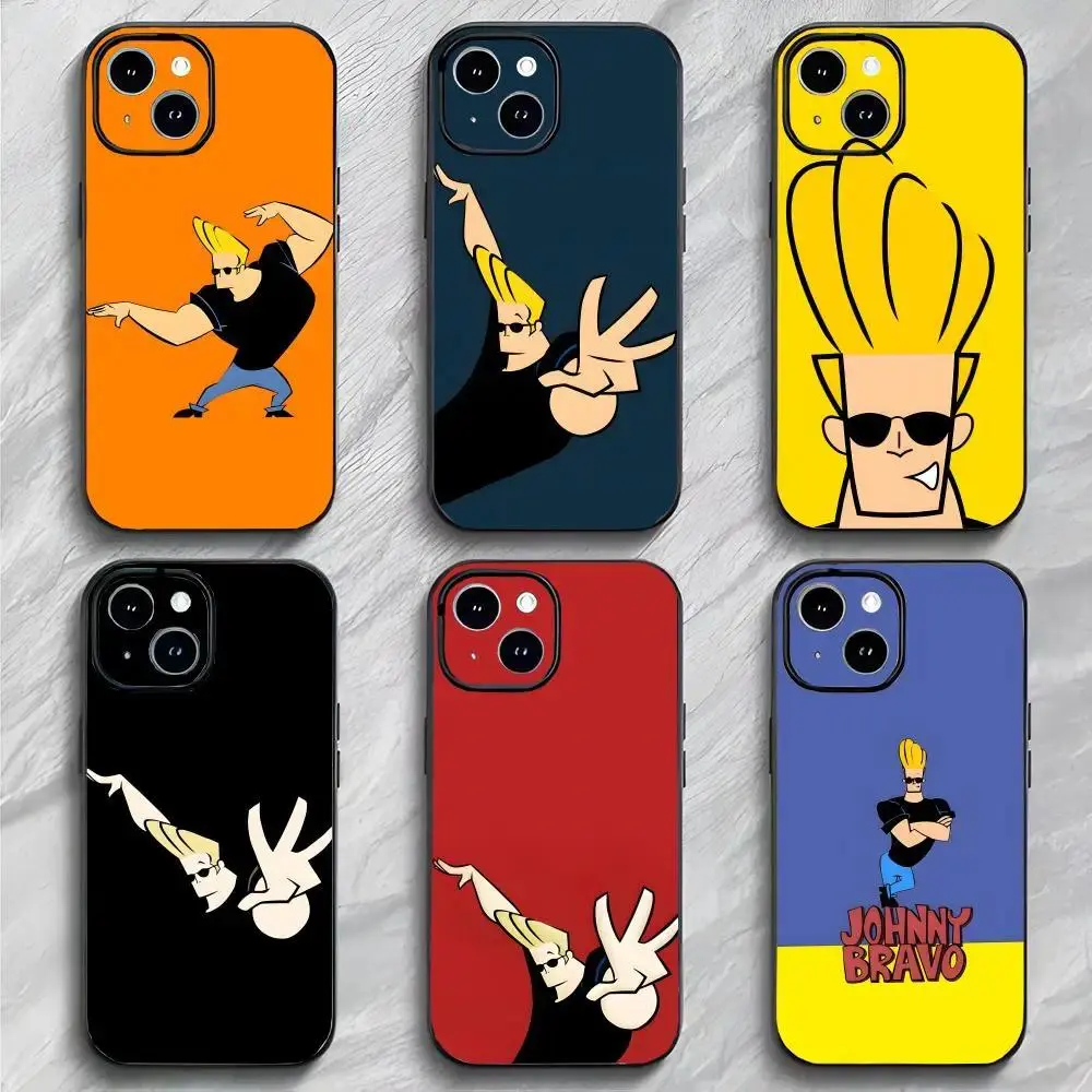 Classic Cartoon Johnny Bravo Cellphone Case - Soft Black Thin Frame Cover, Retro Cartoon Art Casing, High Print, Lightweight Shockproof Durable Protective Accessory for iPhone 11-17 Pro Max/Plus & Samsung Galaxy S23-S25