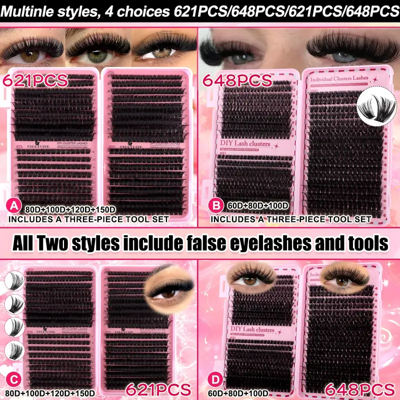 Large-capacity Slender Soft False Eyelashes, Cosmetic False Lashes, Multi-functional Eyelash Book 60D-150D, Natural Thick Eyelash Clusters, 8mm-16mm, DD Curled Lashes, Daily Makeup, Easy Diy Eyelashes, Diy Eyelash Extensions, Beginner-Friendly, Reusable