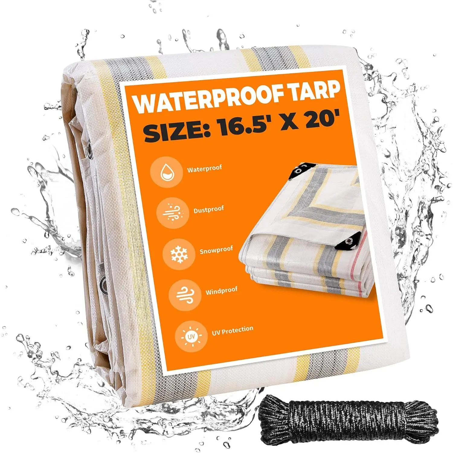 16.5x20 FT Heavy Duty  Tarp, 12 Mil Outdoor Protective Tarpaulin Cover,   Weather Tarps with Rustproof Grommets for Roof, Pool, Camping, Tent, Deck, RV, Boat