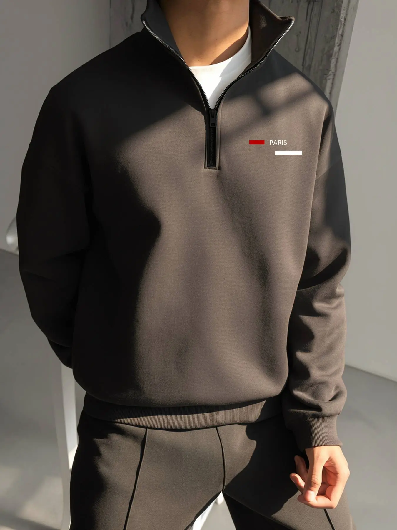 Men's Classic Letter Print Half-Zip Sweatshirt, Fitted Casual Fall Winter Top, Essential Lined Pullover for Men, Comfortable Daily Wear