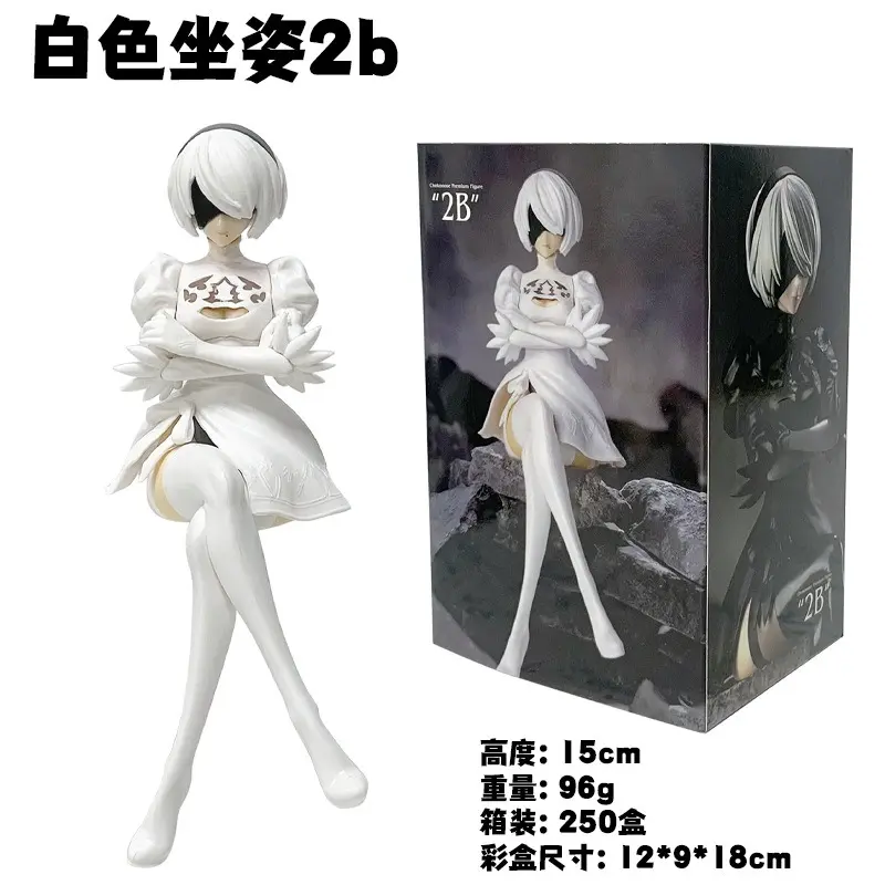 NieR Automata Figure Set 4pcs 2B 9S A2 Sitting PVC Action Figures YoRHa Anime Game Collectible Model Noodle Stopper Desktop Ornament Gift