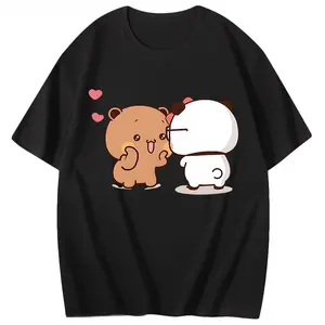 Bubu and Dudu Graphic T-Shirts Girls Kawaii Panda and Bear Tshirt 100% Cotton Tops Short Sleeve Men's Clothes Streetwear Women