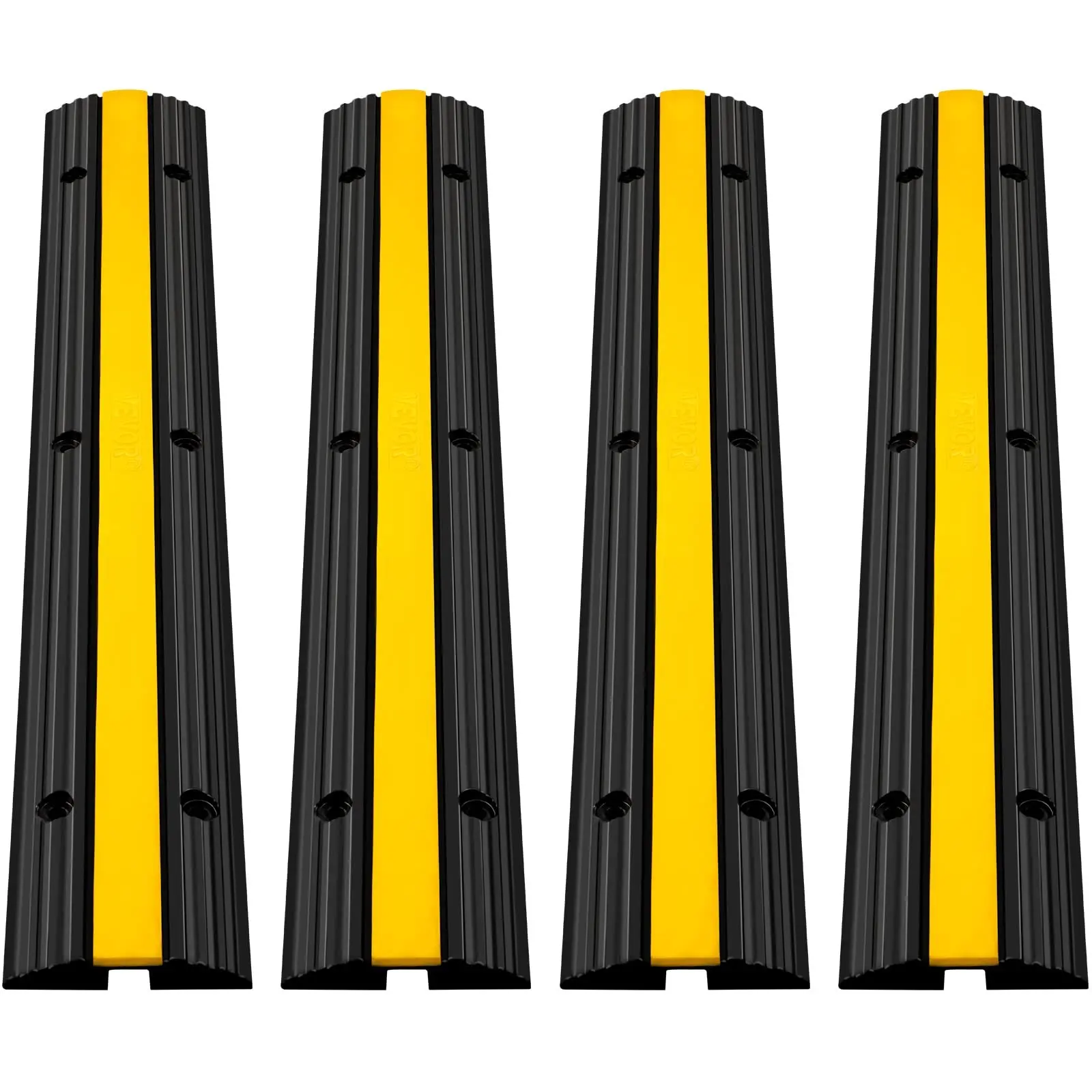 toolupgrade VEVOR 4-Pack 1-Channel Heavy-Duty Rubber Cable Protector Ramps, 22046Lbs & 18000Lbs Load Capacity, Slip-Proof Driveway Speed Bump Wire Cord Hose Cover, 18000Lb