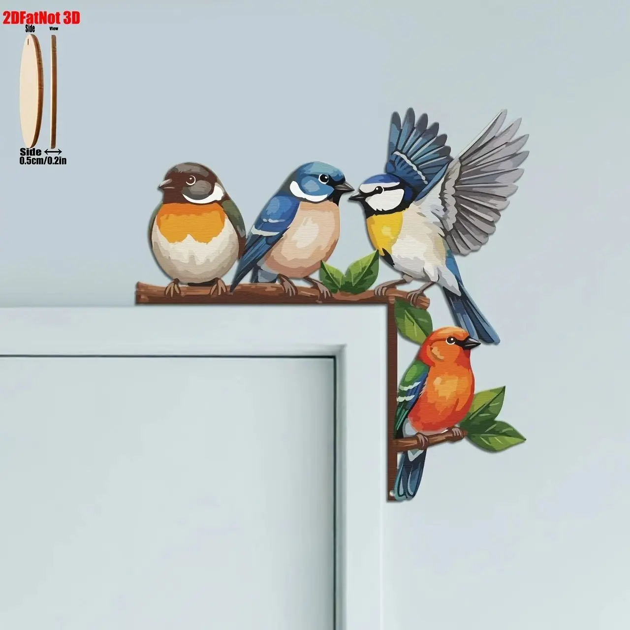 2D Wooden Bird Door Frame Decor, Cute Door Topper, Window Corner Decoration, Wall Art for Home, Bathroom, Bedroom, Office