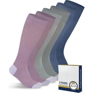 Bamboo Viscose Light Compression Socks - 3 Pairs |   8-15 mmhg Compression Socks |   Knee High Comt Support Socks