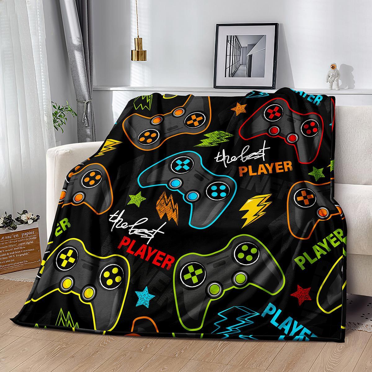 Gamepad Pattern Flannel with Storage Bag, 1 Count Soft Throw Blanket for Sofa, Bed, Couch, Warm & Comfortable Blanket for Home, Travel, Camping, Office, Flannel Throw Blankets