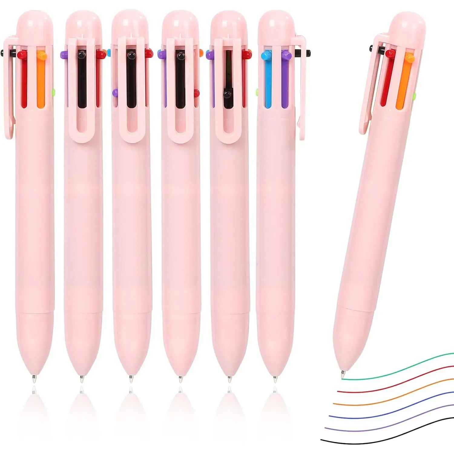 12 Pack 6-in-1 Multicolor Pens 0.7mm Fine Point | Retractable Rainbow Pen with 6 Ink Colors, Multi Colorful Ballpoint Pens for Party, School Supplies,Birthday  ()