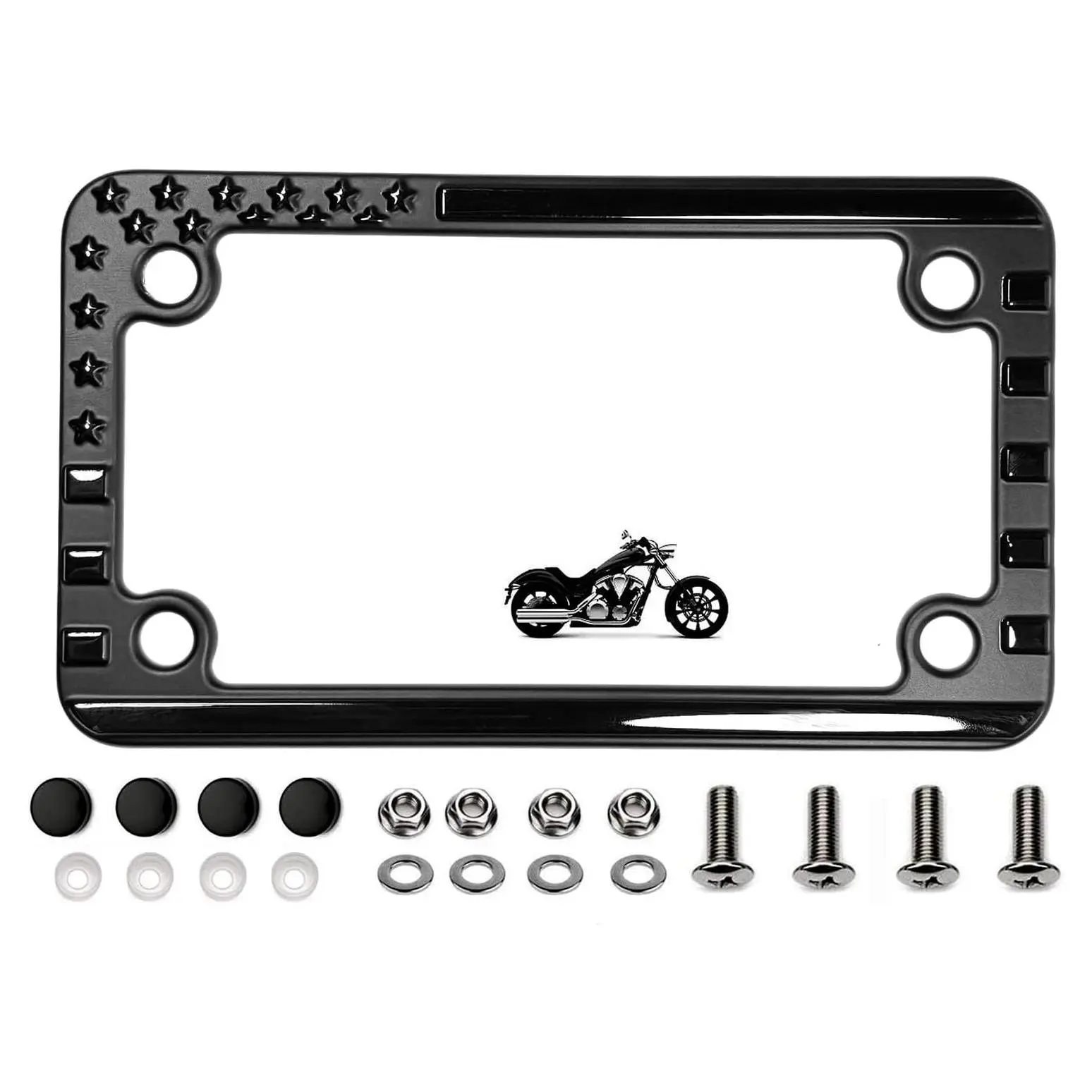3D Embossed American Flag Motorcycle License Plate Frame, Black with Stainless Steel Mounting Hardware, Fits Standard 7" x 4" Plates (Pack of 1)Gift