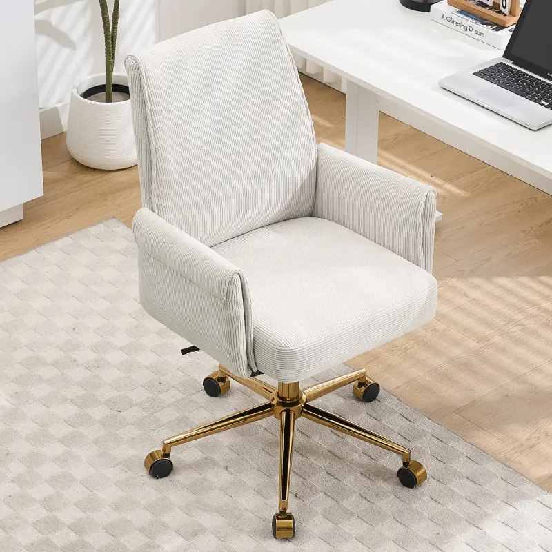 White Striped Fabric Ergonomic Office Chair - Mid-Back Liftable, Anatomically Tailored, All-Day Relief Comfortable Desk Chair for Back Health Solutions (Working, Studying), All-Day Relief Desk Chairs