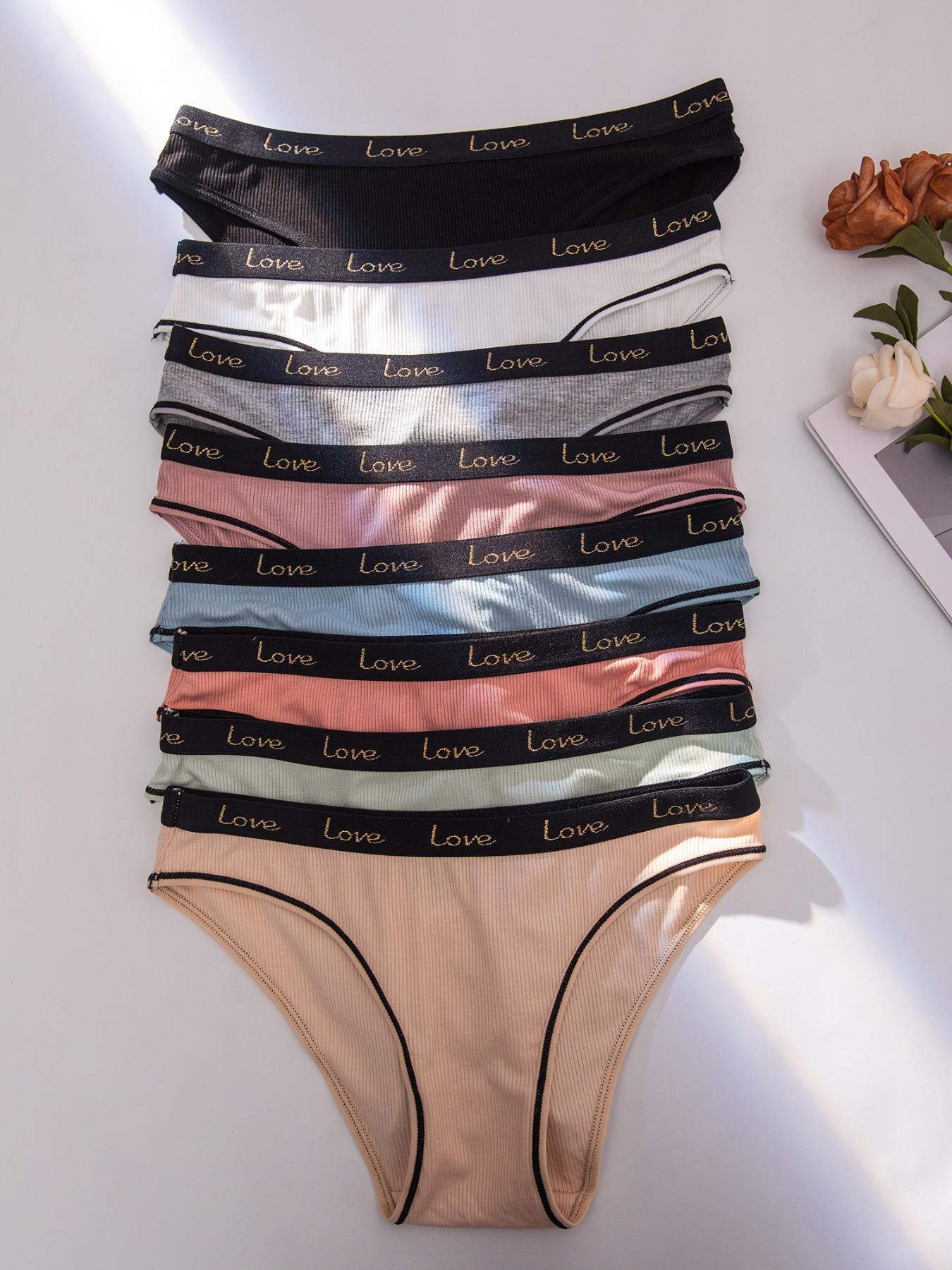 Women's Letter Print Contrast Binding Panty, Regular Fit Lady Soft Comfy Pastel Breathable Knicker for Daily Wear, Women's Comfort Underwear for Fall, Womenswear Panties