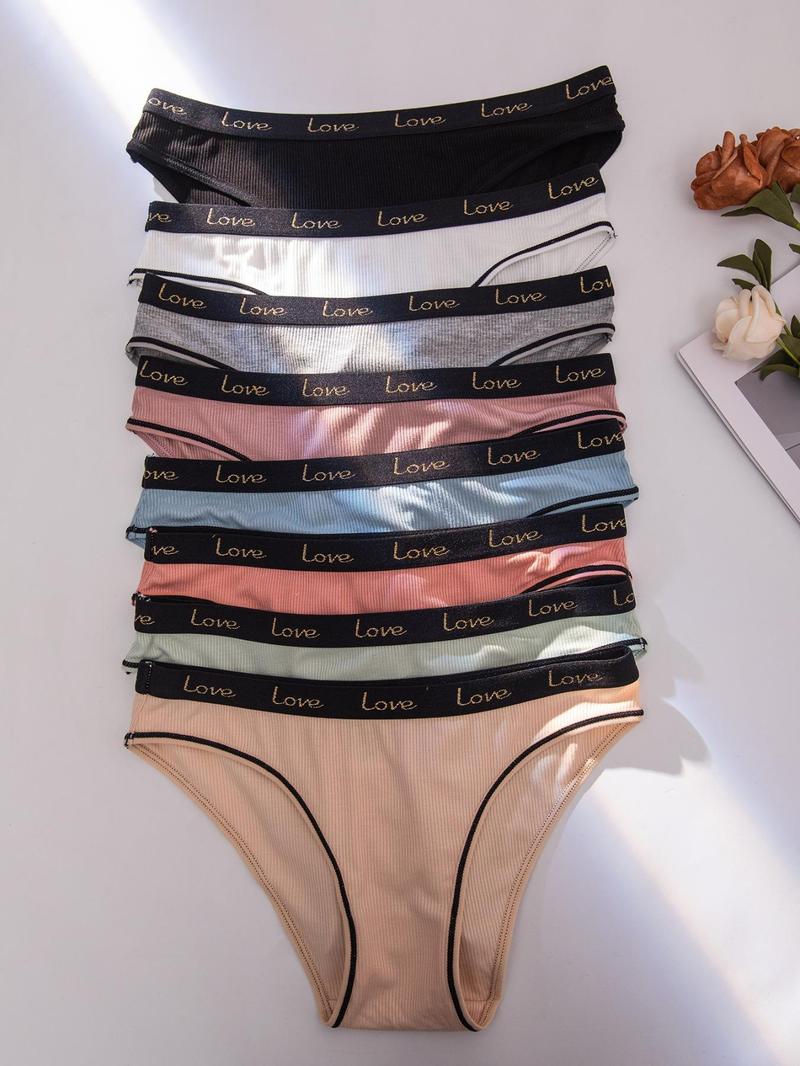 Women's Letter Print Contrast Binding Panty, Regular Fit Lady Soft Comfy Pastel Breathable Knicker for Daily Wear, Women's Comfort Underwear for Fall, Womenswear Panties