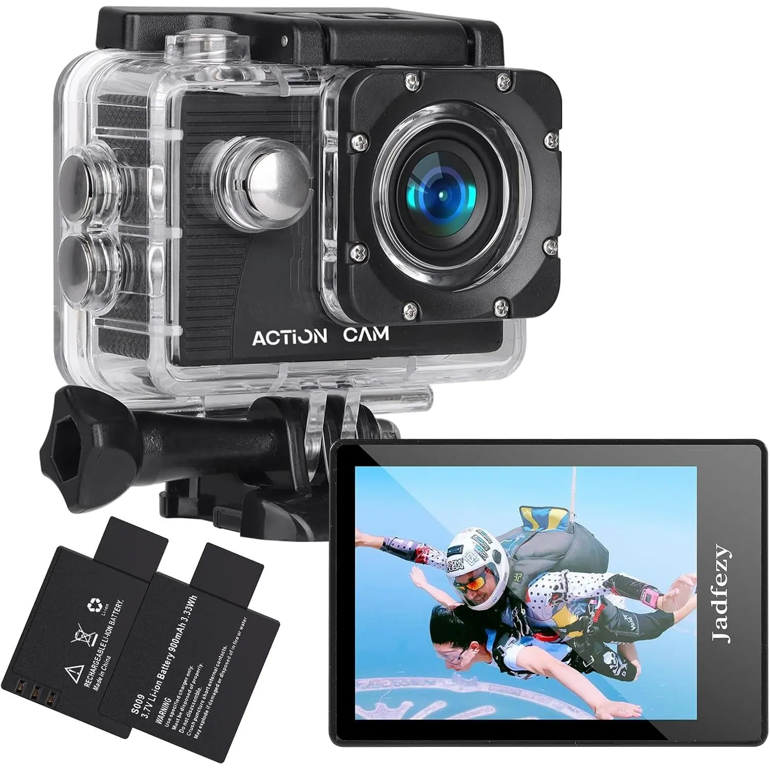 FHD 1080P 12MP 98FT/30M Underwater Waterproof Sports Camera with 2 Batteries, Wide Angle Lens and Accessories Kit for Helmet, Bicycle and Outdoor Activities