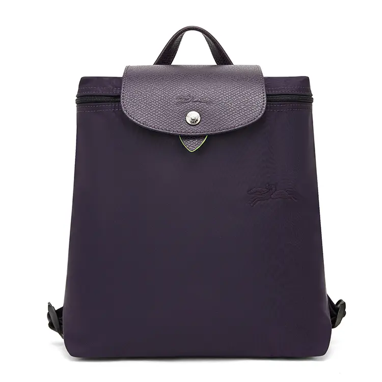 Longchamp Le Pliage Green Logo Snap-Zip Backpack with Adjustable Straps, Recycled Nylon, Women’s Purple