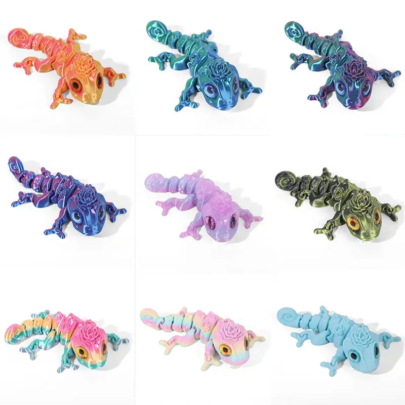 3D Printed Articulated Chameleon Dragon Toy - 3D Printed Material, Movable Joints, Color-Changing Feature, Whimsical, Futuristic - 3+ Years Kids' Action Figure, Dragon Enthusiasts' Cool Desk Decor Gift