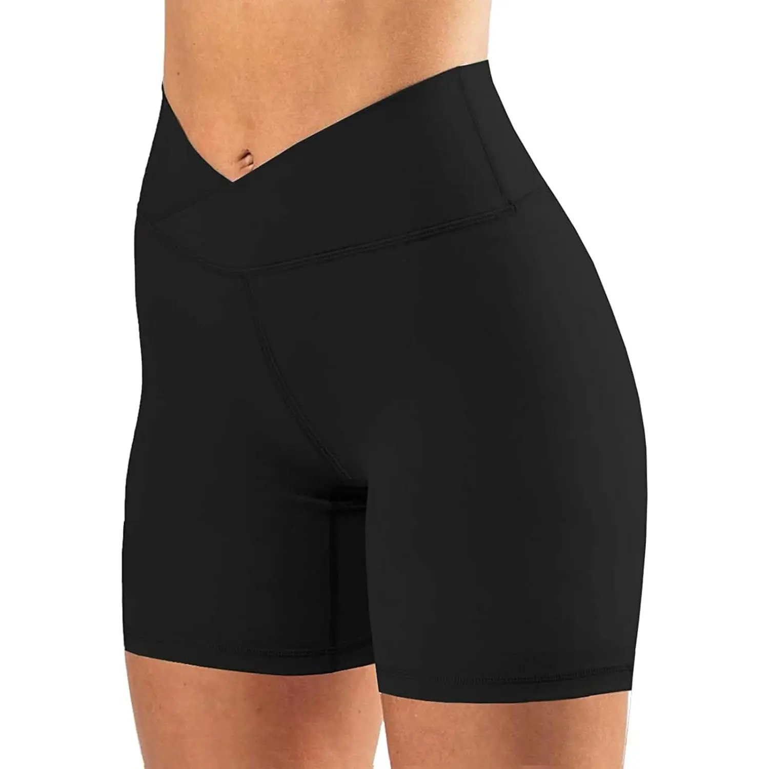 Women's 5" Length Crossover Biker Shorts, High Waisted Spandex Shorts with Athletic Fit, Multi-Size for Yoga & Workout Activities, Running
