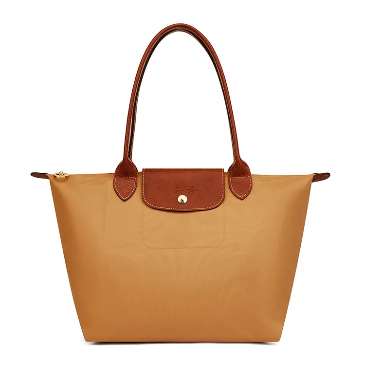 Longchamp Le Pliage Tote Bag for Women – Recycled Nylon and Canvas, Snap-Button Closure, Beige