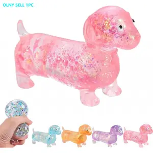 Dachshund Squishy, Glitter Weiner Dog Maltose Stress Ball, Slow Rise Fidget for Anxiety Relief, Soft Squeeze Desk Gadget for Home Office Travel