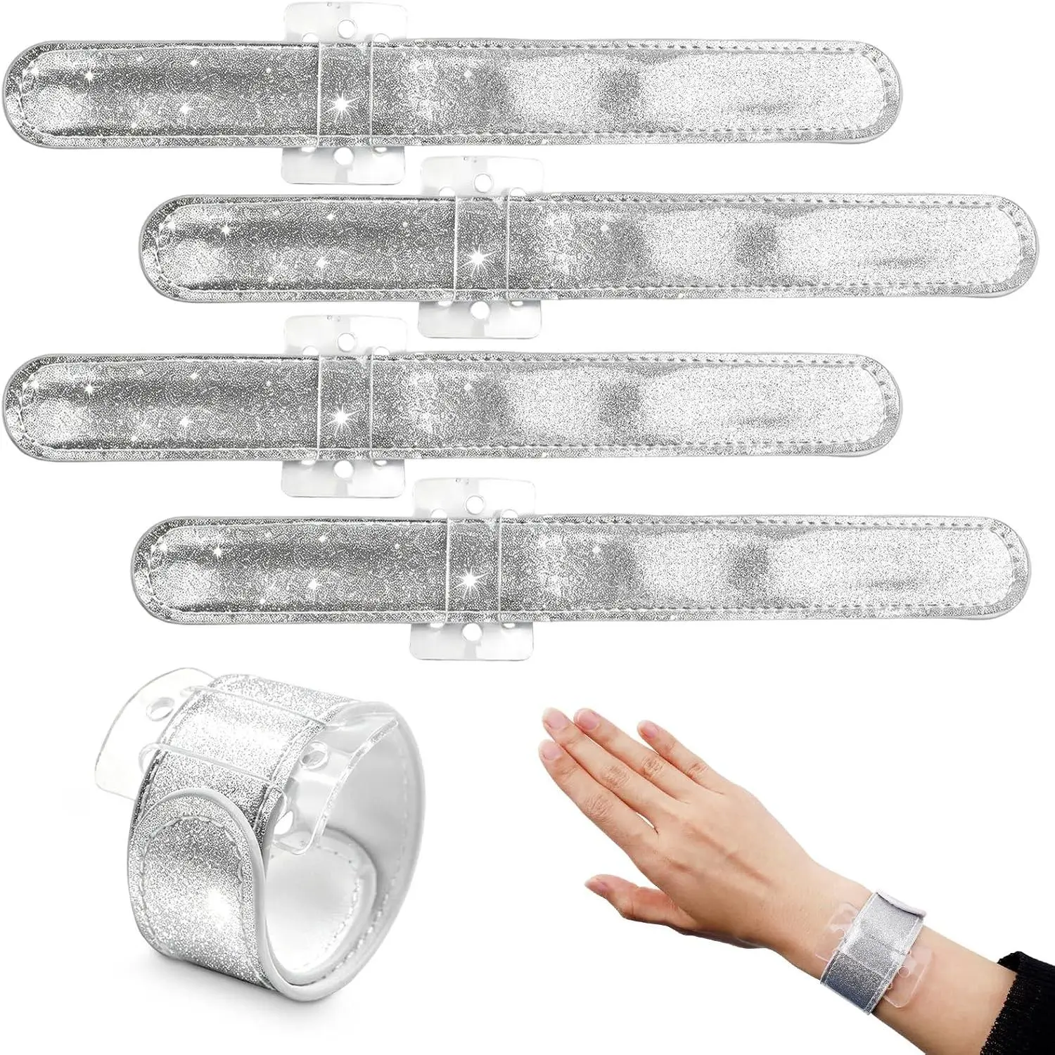 4 count  Corsage Wristlet Band, Glitter Wrist Corsage Bracelet with Base
