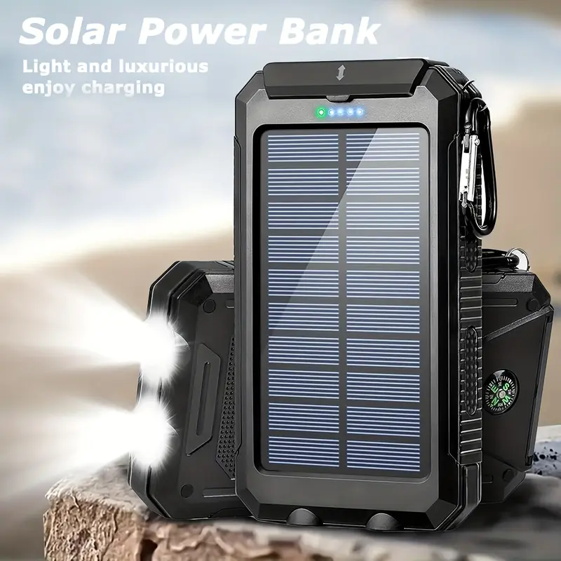 Solar Charger, 38800mAh Portable Type-C Solar Power Bank for All Cellphones, Waterproof Battery Pack, Outdoor External Backup Power Charger Three Outputs/LED Flashlights, Perfect for Camping Travel