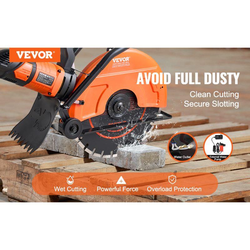 VEVOR Electric Concrete Saw, 16 in, 3200 W Motor Circular Saw Cutter with Max. 6 in Adjustable Cutting Depth, Wet Disk Saw Cutter Includes Water Line, Pump and Blade, for Stone, Brick