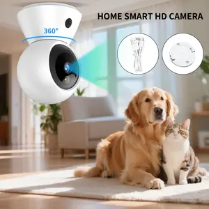 Indoor Pan/Tilt Smart Security Camera, 1080p HD Dog-Camera,2.4GHz with Night Vision,Motion Detection for Baby and Pet Monitor, Cloud & SD Card Storage, White