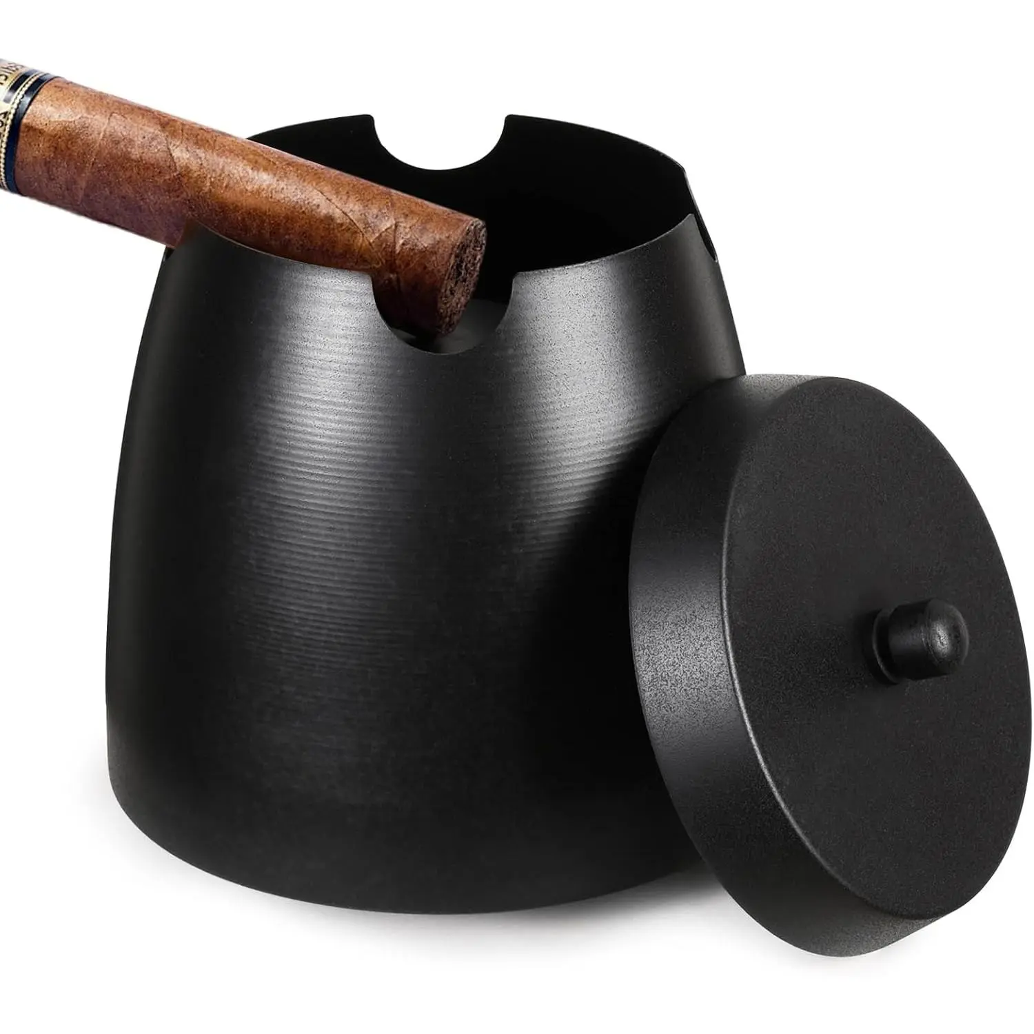 Large Windproof Cigar Ashtray with Lid, Black Large Ash Holder for Indoor Outdoor Patio Home Decor, Cigar Accessories Great Gift for Men Dad Husband Boyfriend