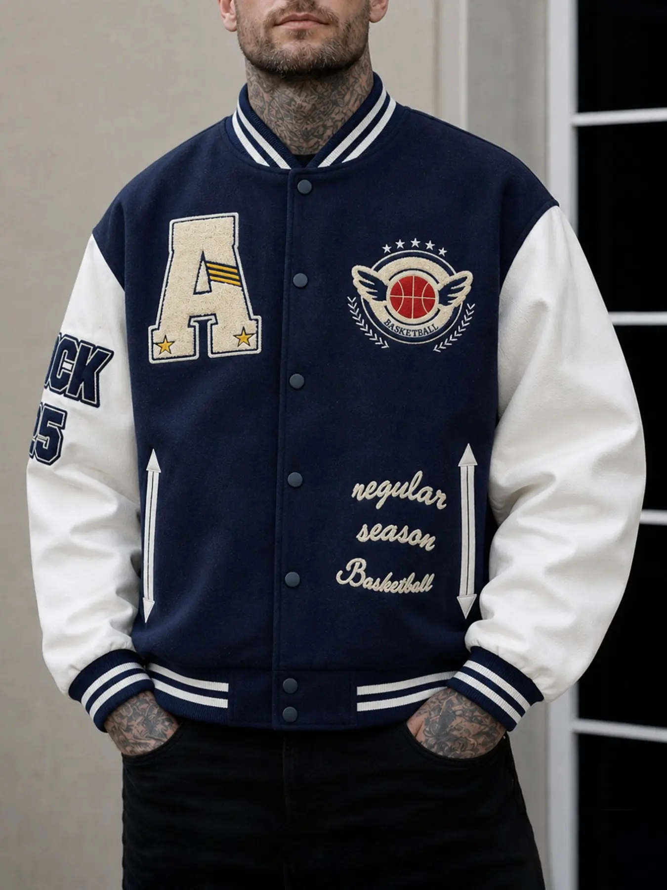 Vintage Baseball Jacket, and Patchwork Embroidery, Multiple Patterns, American Retro Casual Open Front Coat