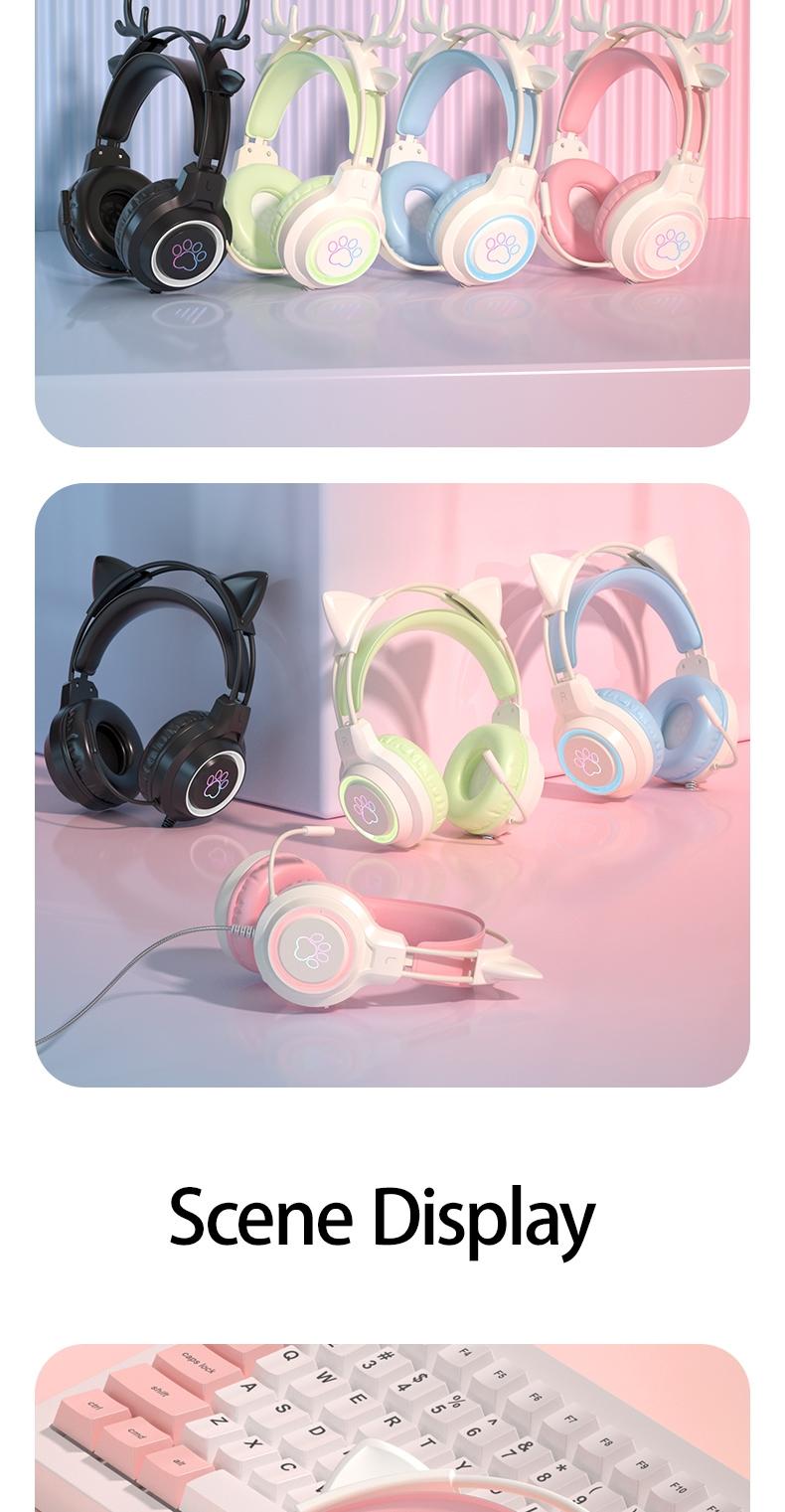 G35 High-Value RGB Gaming Headset with Cute Cat Ear Design, Wired Over-Ear Headphones for PC & Console Games, Multi-Scene Use, PC Gaming Accessories
