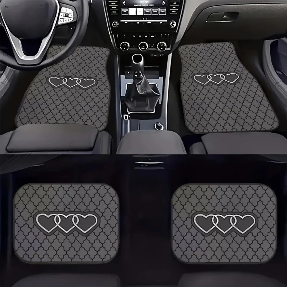 2D Geometric Heart Car Floor Mats, Durable Polyester Material, Easy Clean, All-Weather Protection, Perfect Gift for Parents