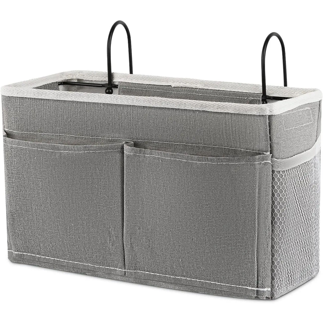 Bedside Hanging Storage Caddy Basket Organizer for Headboards Bunk Dorm Rooms Crib Bed Rails (Grey)