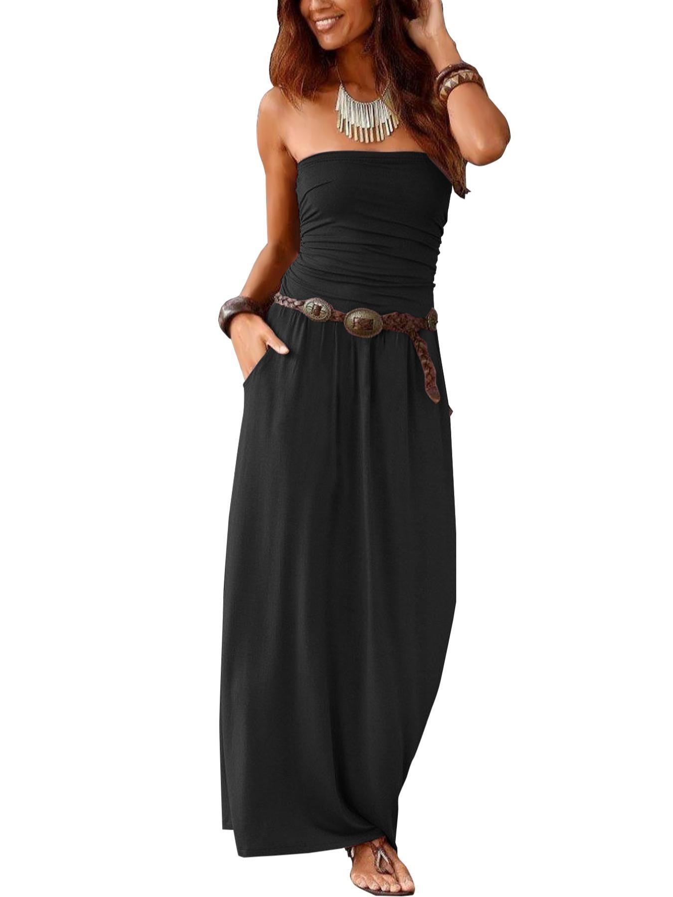 Women's Tube Dress, Casual Fashion Strapless Side Pocket Dress for Daily Outdoor Wear, Ladies Clothes for All Seasons
