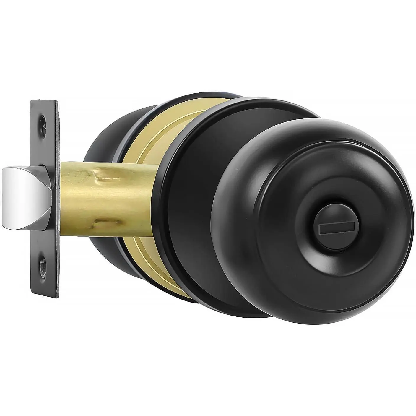Door Knobs, 1 Pack Matte Black Door Knobs with Lock, Bed and Bath Door Knob Interior Keyless Locksets, Round Door Handles Reversible for Left Right Handed Doors