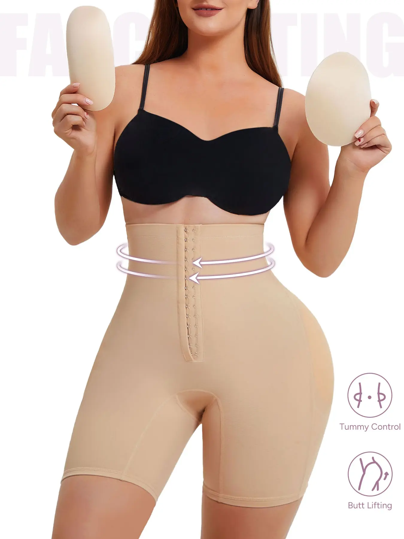 High Waist Four-Way Shapewear Pants, Dual Compression Strong Sculpting, Detachable Butt Pad, Breathable Tummy Control Undergarment